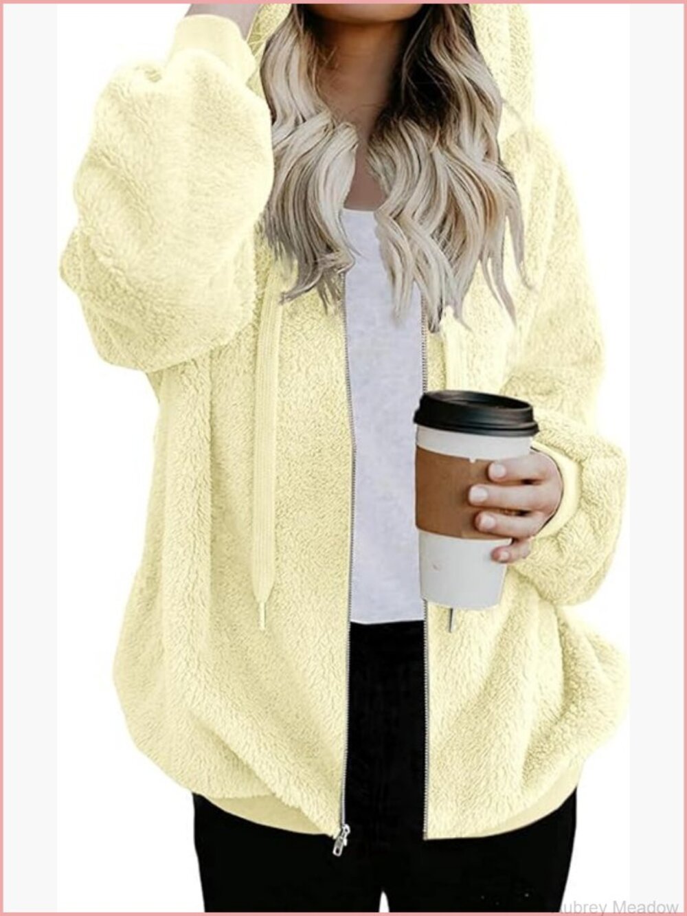 Fuzzy Sherpa Zip Up Hoodie Oversized Fleece Jacket with Pockets